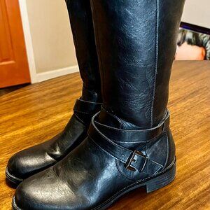 Women's Kenneth Cole REACTION Classic Tall Black Boots Ankle Strap Size 7.5